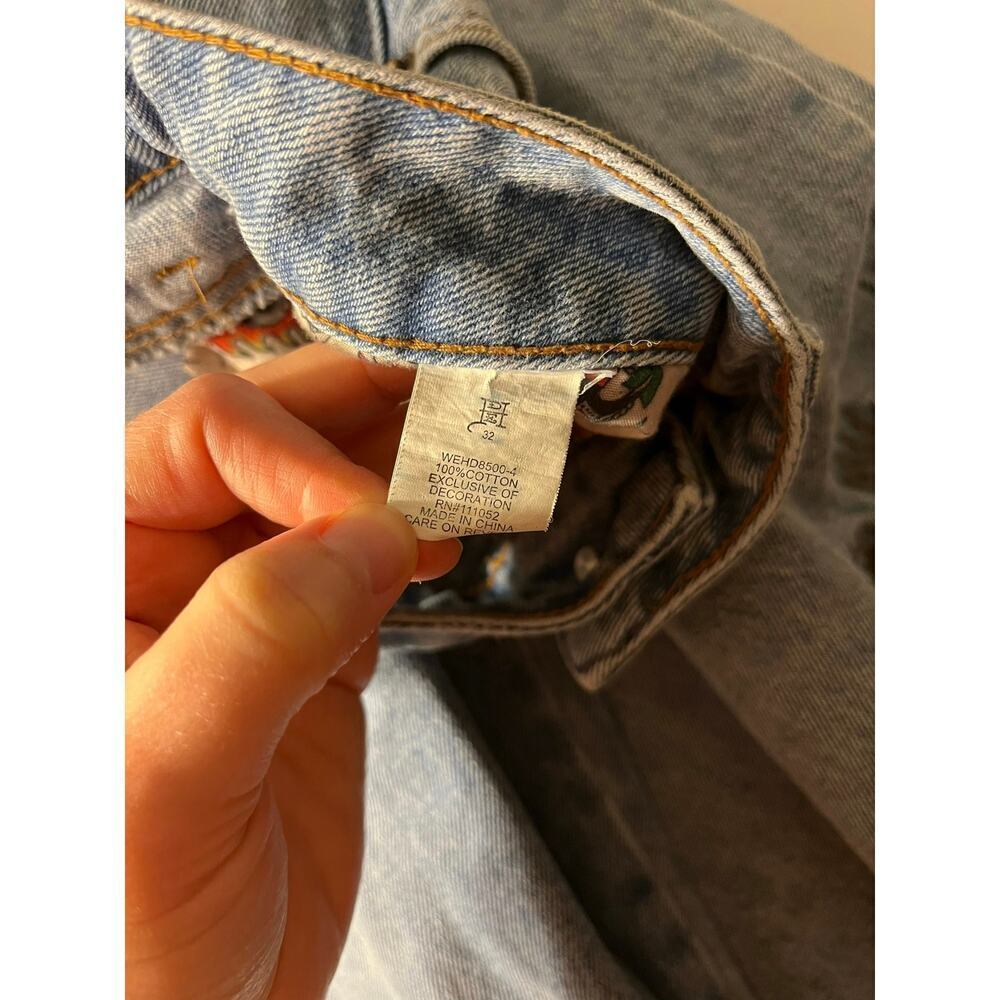 Ed Hardy Baggy Loose Fit Retro Light Jeans Dagger Hearts Embroidered Spellout 32 - Picture 9 of 13